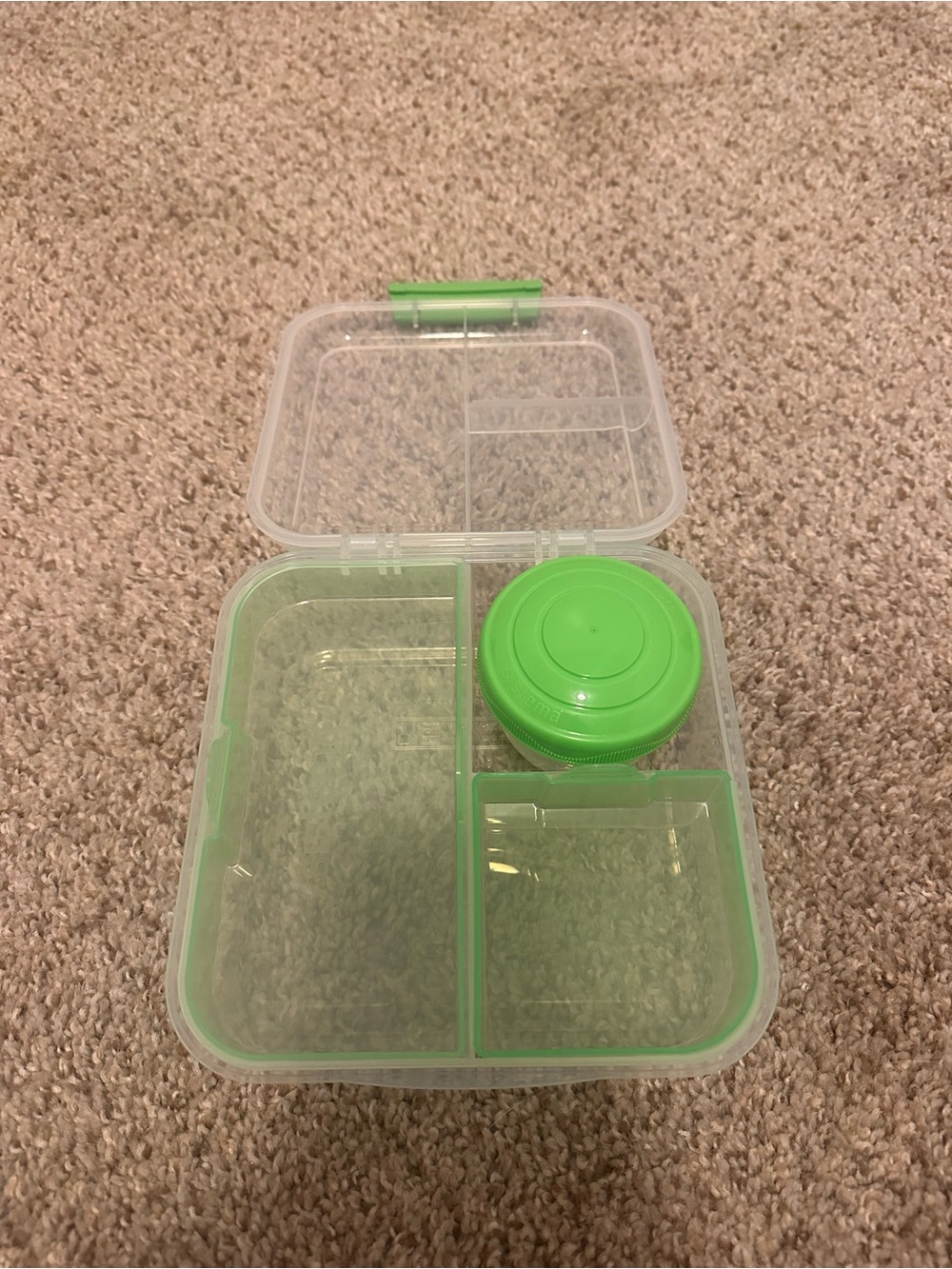 Clear Meal Prep Container with Green Accents and Sauce Cup